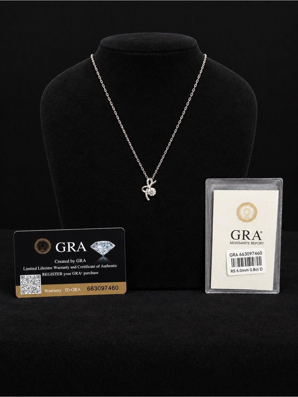 GRA Certified 0.8CT Moissanite Ribbon Pendant Necklace